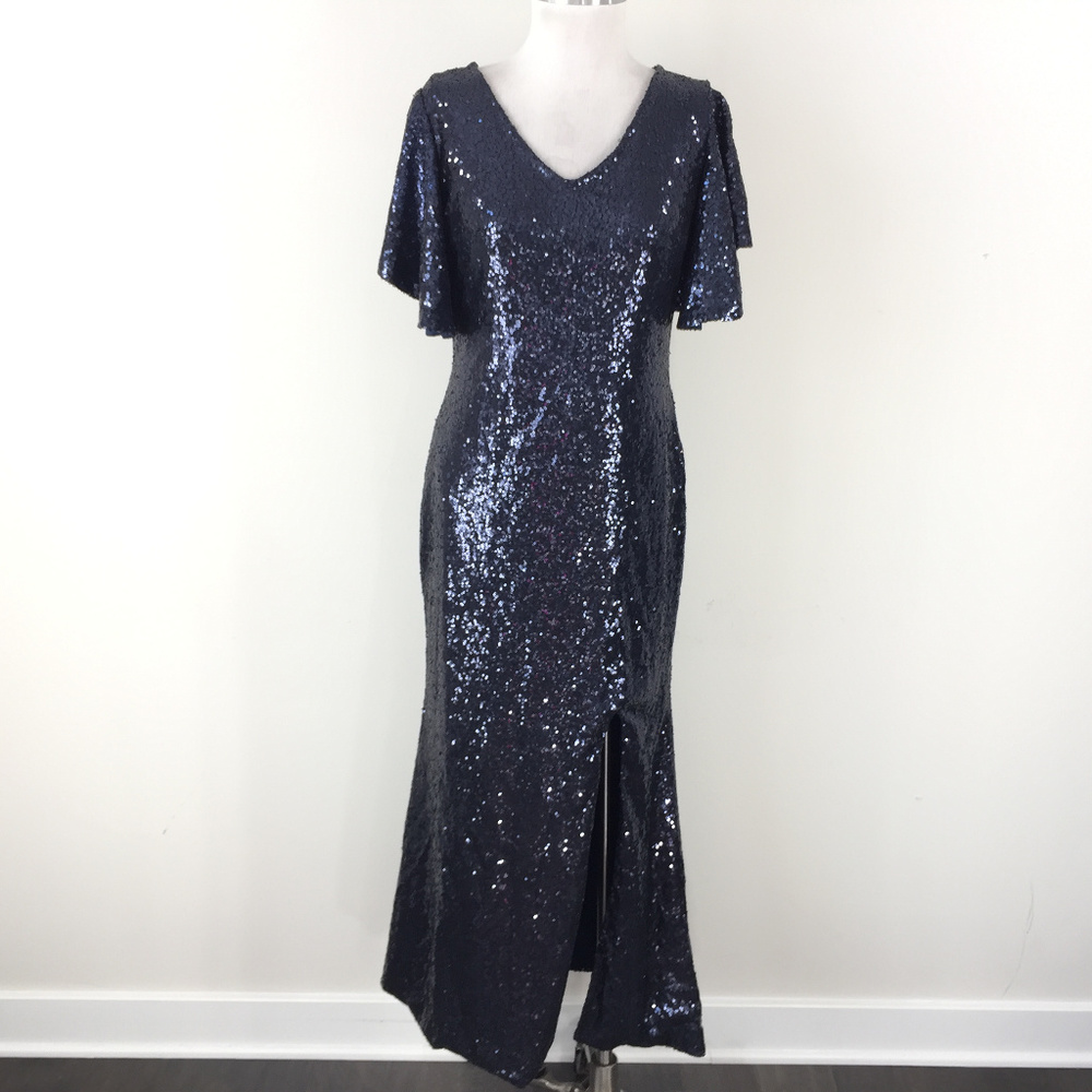JY Dress M L Navy Blue Sequin Formal Gown Evening